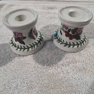 Portmeirion Botanic Garden Ceramic Candle Holders Pair With Floral & Butterfly D